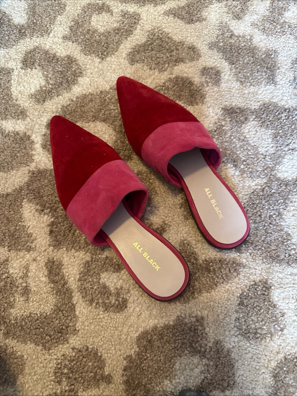 All Black Anthropologie Women's Two-Tone Red Pointed Suede Mule Slides